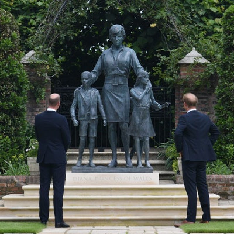 Prince Harry and Prince William unveiling Princess Diana's statue