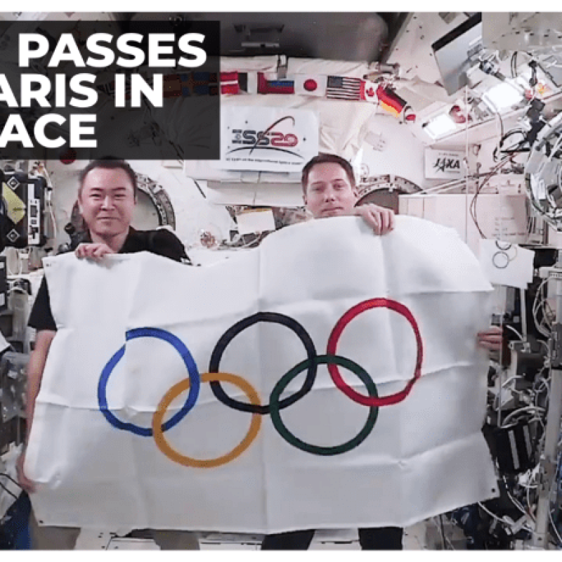 Olympic Baton passed in space by Japanese and French astronaut